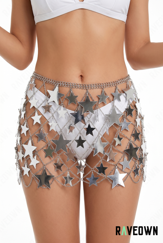 Mini Jupe Sequin Argenté - Étoiles | RÆVEN