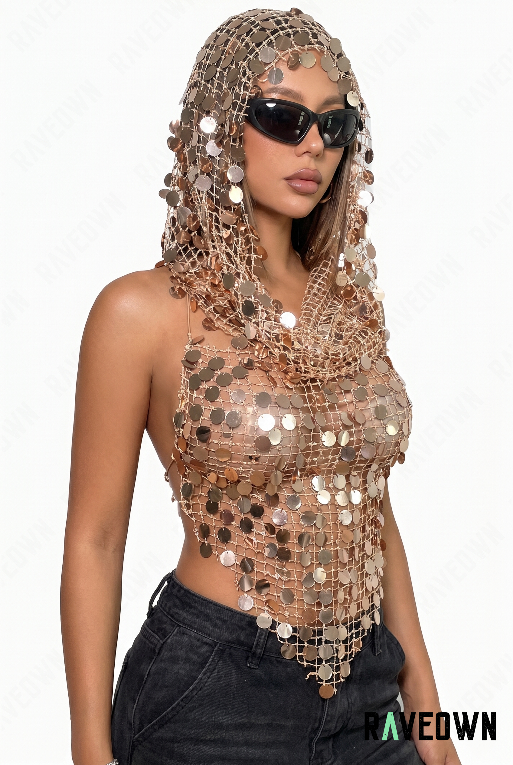 Crop Top Femme à Capuche – Sequins | NØXX