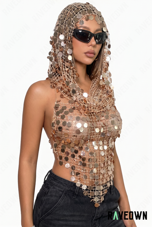 Crop Top Femme à Capuche – Sequins | NØXX