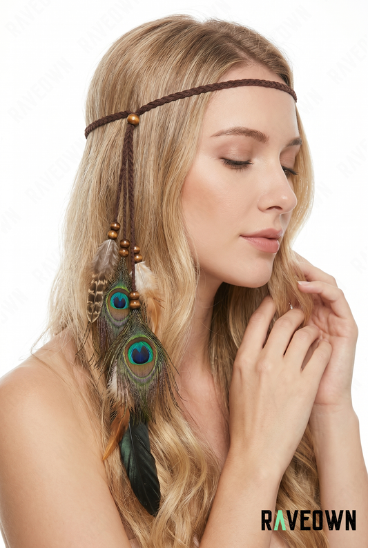 Accessoire Cheveux Hippie – Plumes Paon Dark | Nomadix