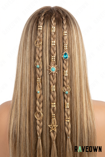Anneau Cheveux Set 46p Soleil Turquoise | Terra Boho