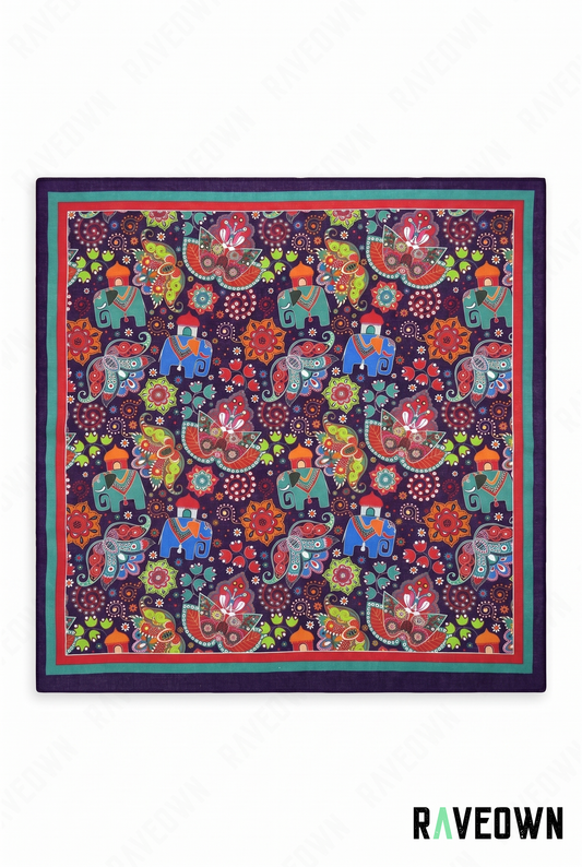 Bandana Bohème Femme – Motif Éléphants Folk | Maüra