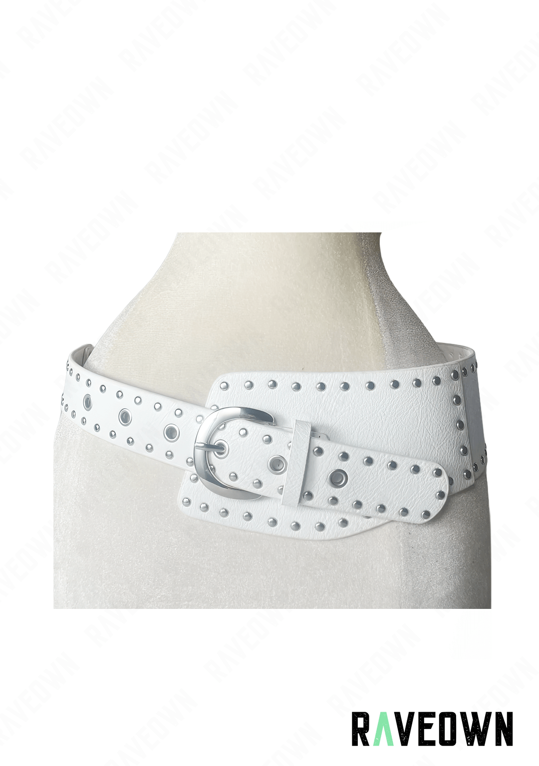 Ceinture à Rivets Cowgirl Boucle Argenté| BOHO Wild West Blanc / 110 cm