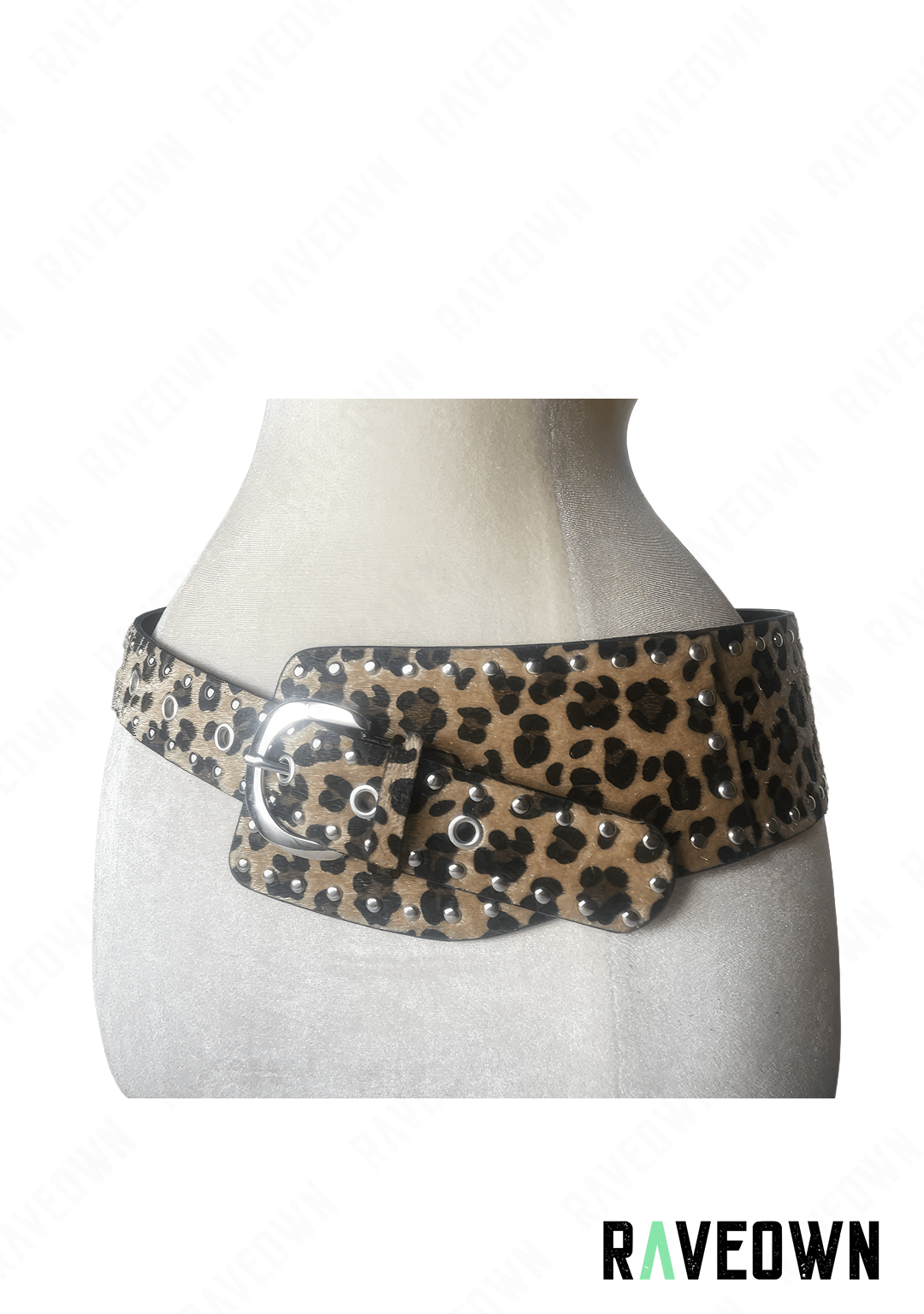 Ceinture à Rivets Cowgirl Boucle Argenté| BOHO Wild West Léopard / 110 cm