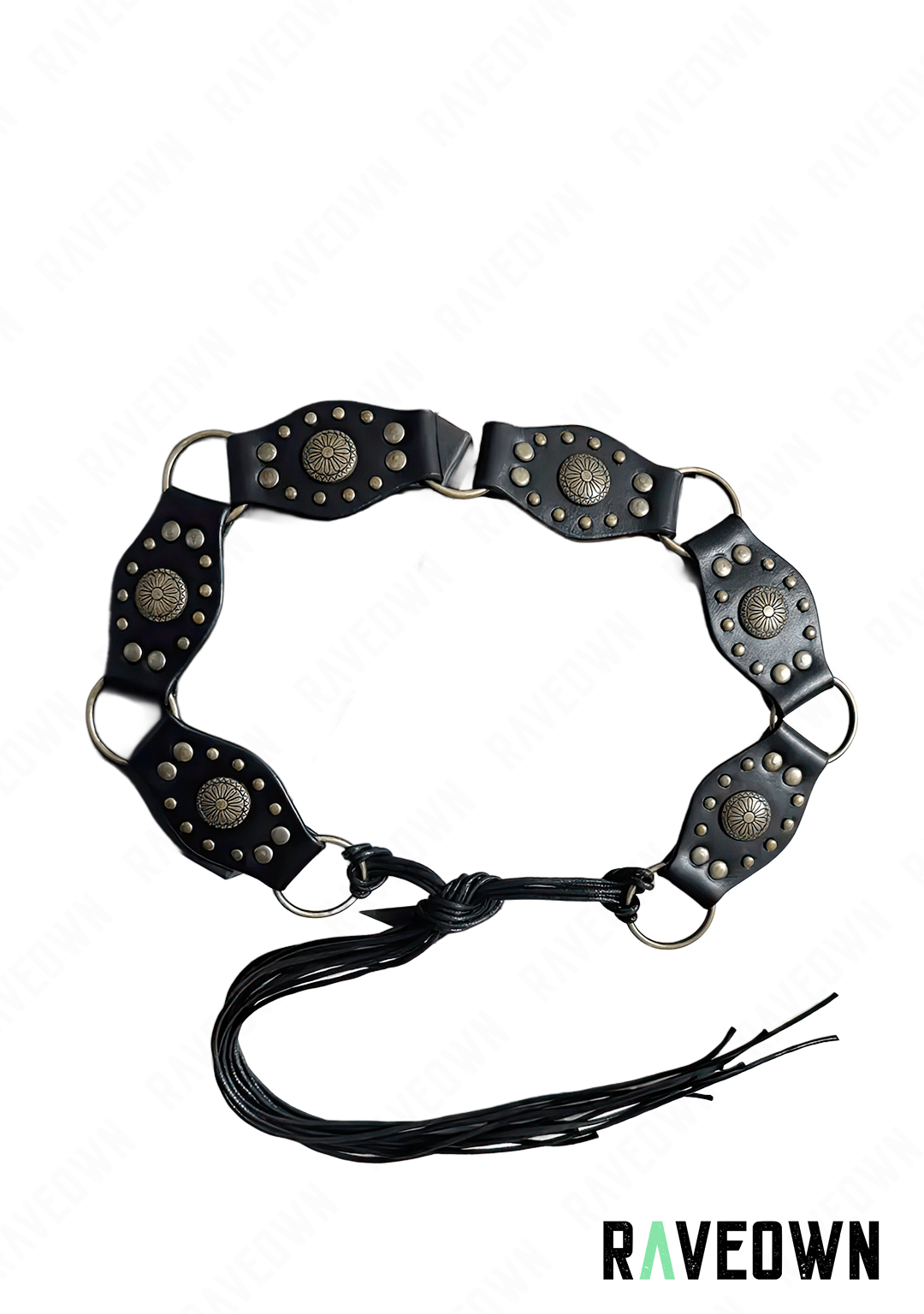 Ceinture Anneaux, Rivets et Franges | BOHO Wild West Noir