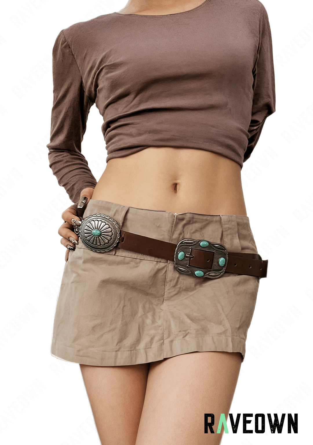 Ceinture avec Boucle Turquoise | BOHO Wild West Marron & Turquoise / 113cm