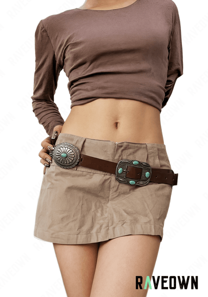 Ceinture avec Boucle Turquoise | BOHO Wild West Marron & Turquoise / 113cm