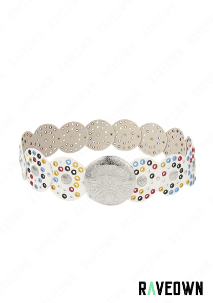 Ceinture Cowboy Femme Rivets de Couleur | BOHO Wild West Blanc