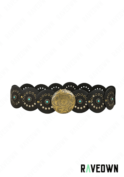 Ceinture Western Femme Boucle Dorée | BOHO Wild West Black / M