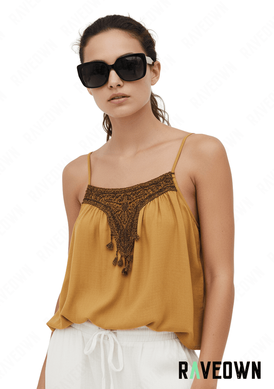 Débardeur Col V Jaune | Hippie BOHO