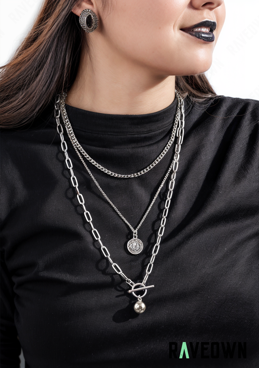 Collier Triple Chaînes avec Pièce | Nektra