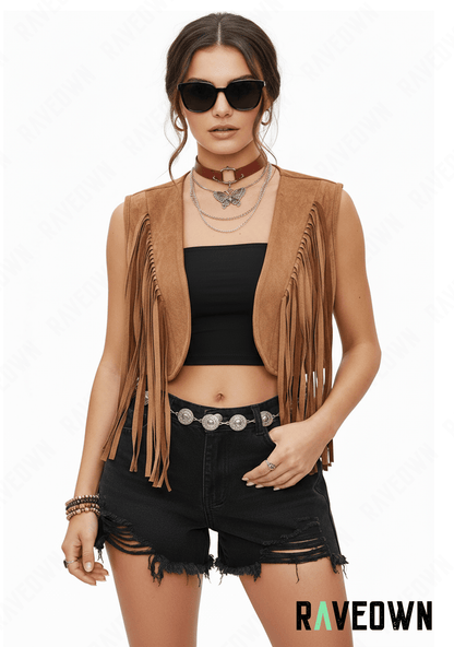Gilet Sans Manche Daim Frange | BOHO Spirit