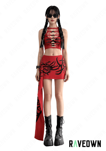 Haut Résille Rouge | HellRave Rouge / Taille unique