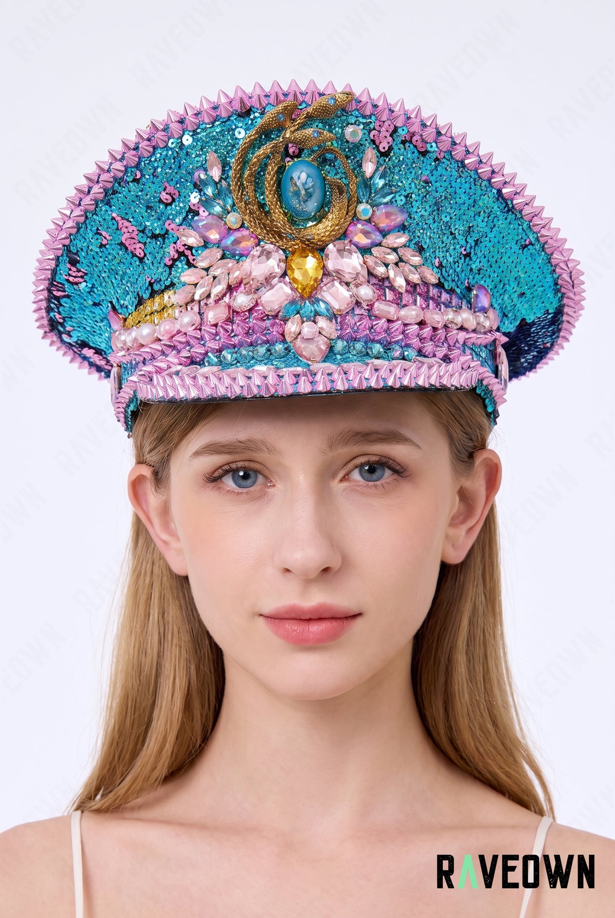 Casquette Festival Bleue & Rose à Strass | Aqua Jewel