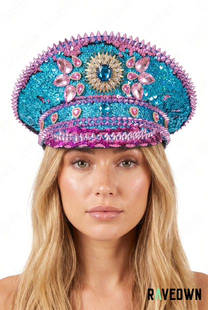 Casquette Officier Holographique à Strass | Cosmic Jewel