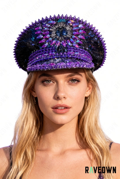 Casquette Festival Noire & Violette à Strass | Purple Night