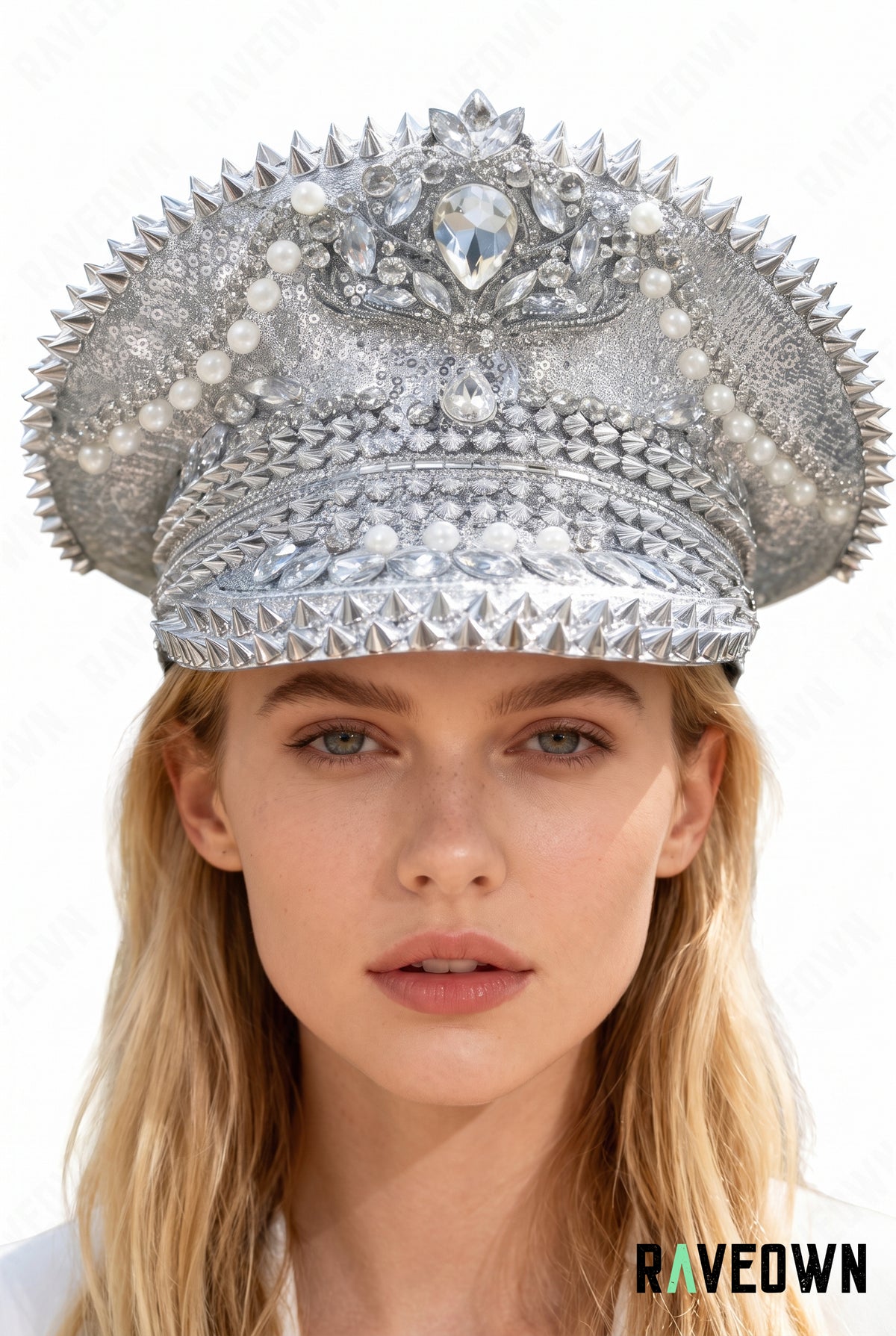 Casquette Officier Argentée à Strass | Silver Empress