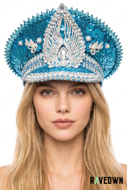 Casquette Officier Bleue à Strass | Ice Crown