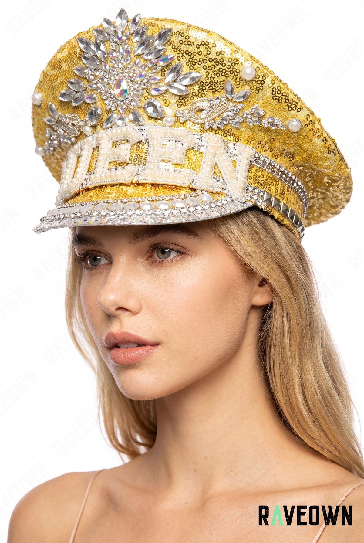 Chapeau Festival Doré à Strass QUEEN | Golden Queen
