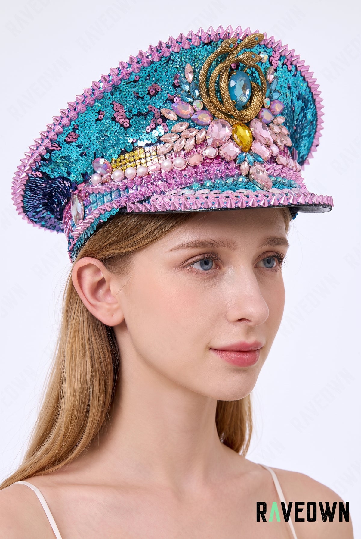 Casquette Festival Bleue & Rose à Strass | Aqua Jewel