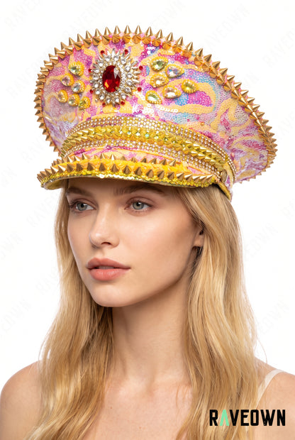 Casquette Officier Dorée & Rose à Strass | Golden Candy