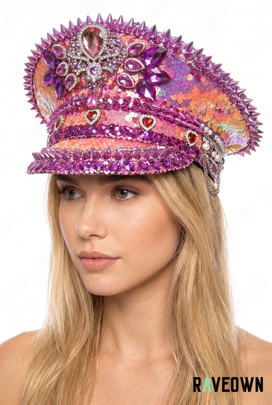 Casquette Officier Rose à Strass | Pink Empress