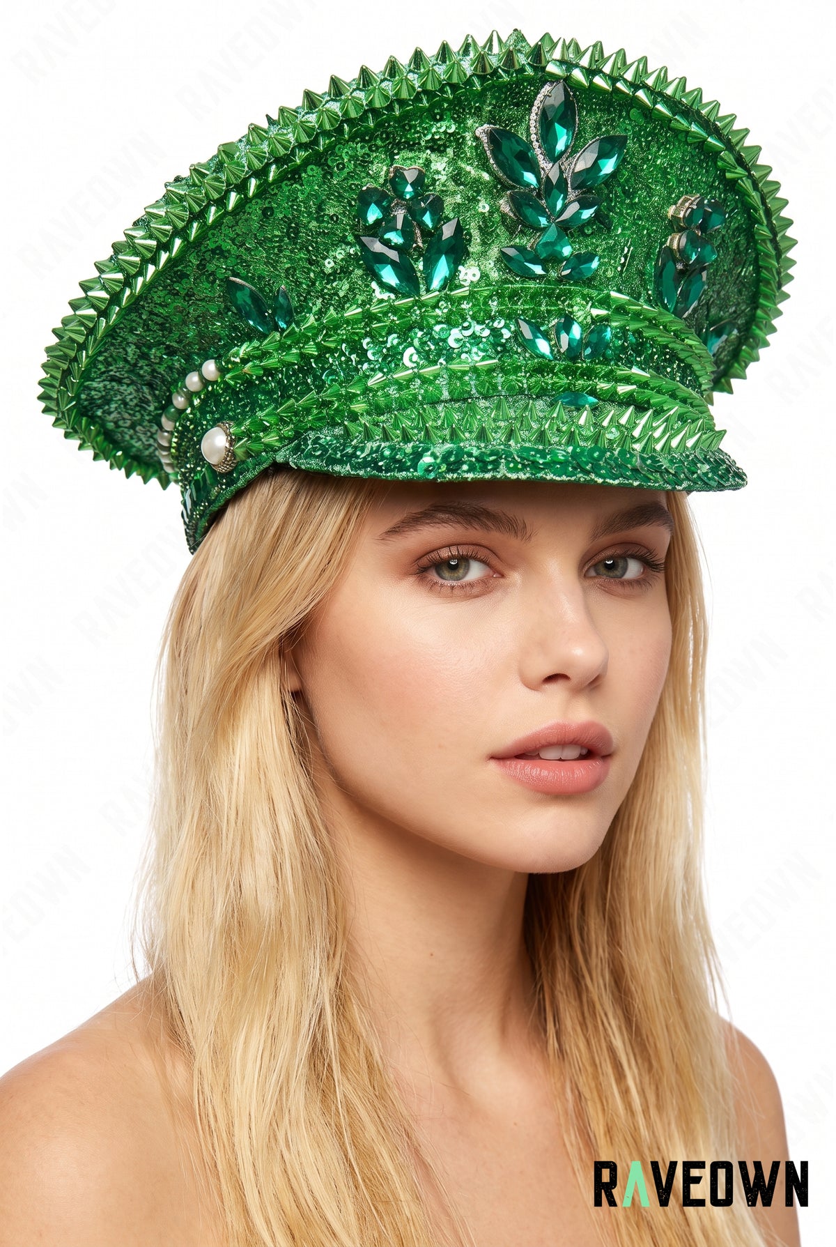Casquette Officier Verte à Strass | Emerald Queen