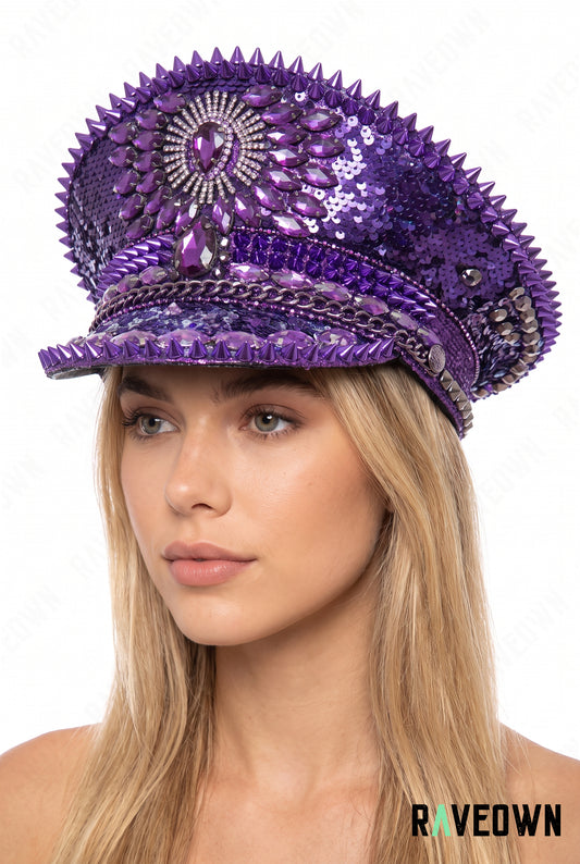 Casquette Festival Noire & Violette à Strass | Purple Night