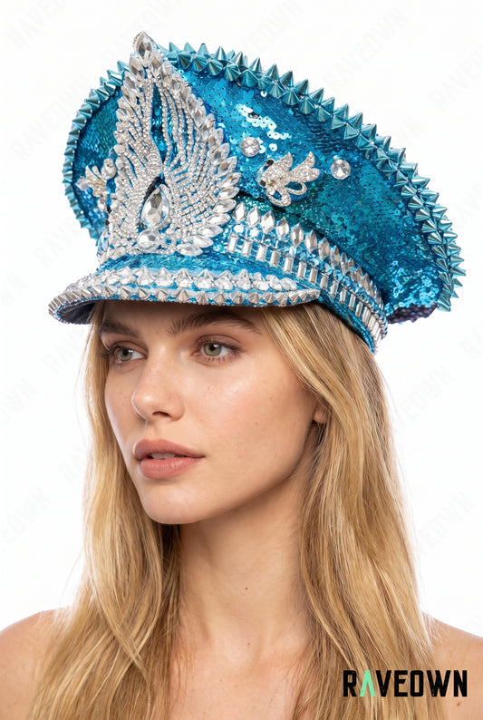 Casquette Officier Bleue à Strass | Ice Crown