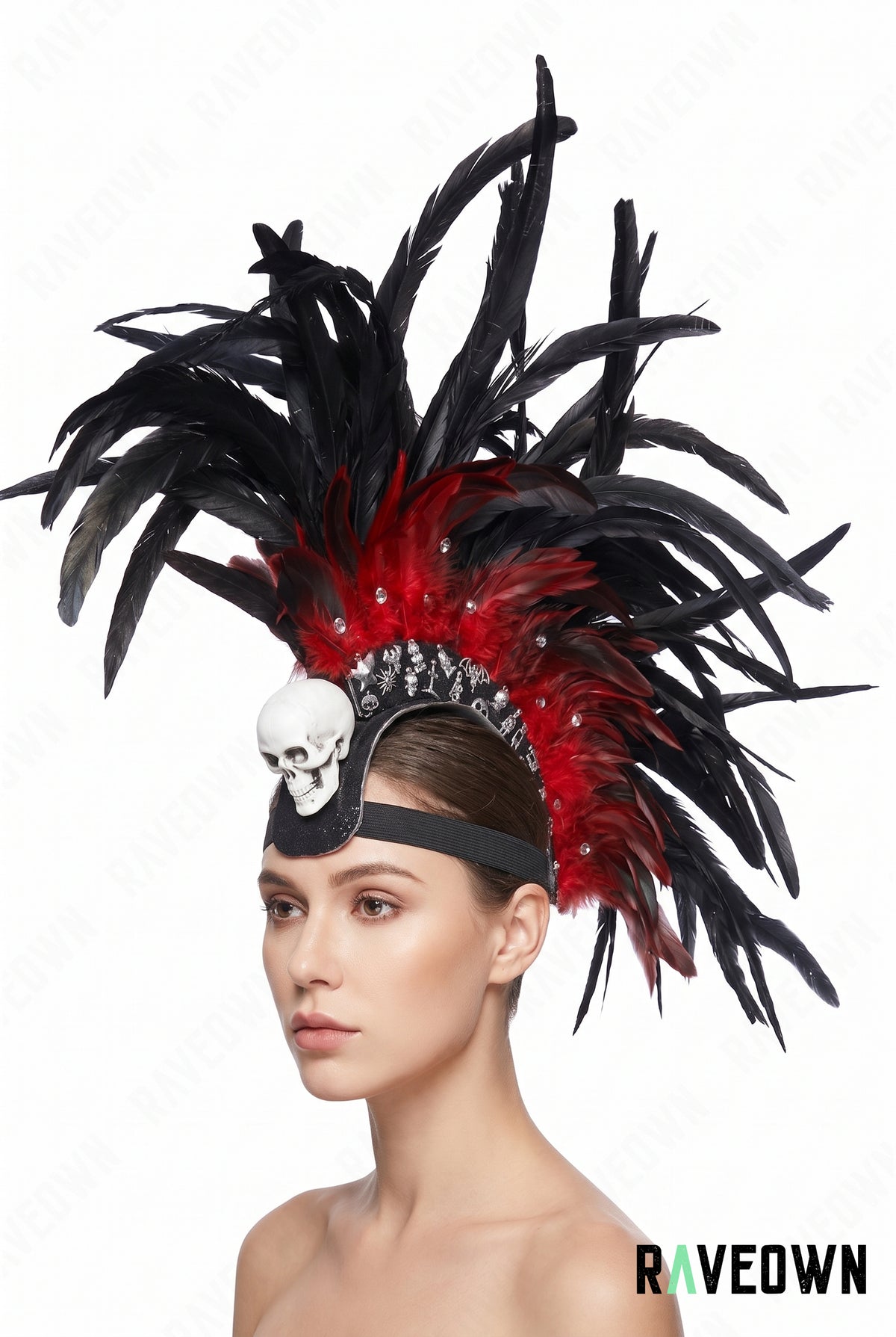 Bande de Sauna Gothique Punk Rock avec Crâne d'Araignée, Accessoire de Costume à Plumes avec Strass pour Halloween, pour les Soirées de Carnaval, pour Homme et Femme