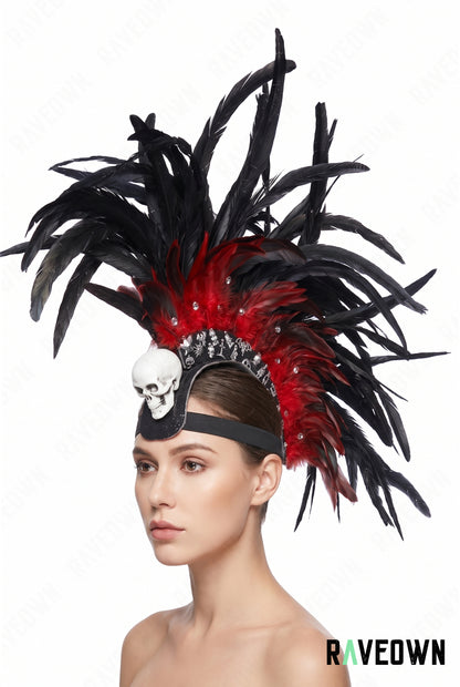 Bande de Sauna Gothique Punk Rock avec Crâne d'Araignée, Accessoire de Costume à Plumes avec Strass pour Halloween, pour les Soirées de Carnaval, pour Homme et Femme