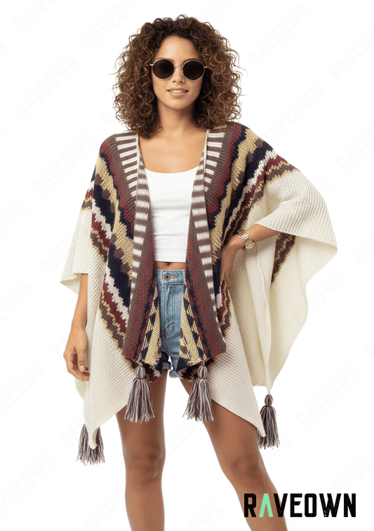 Poncho Avec Pompons | Hippie BOHO