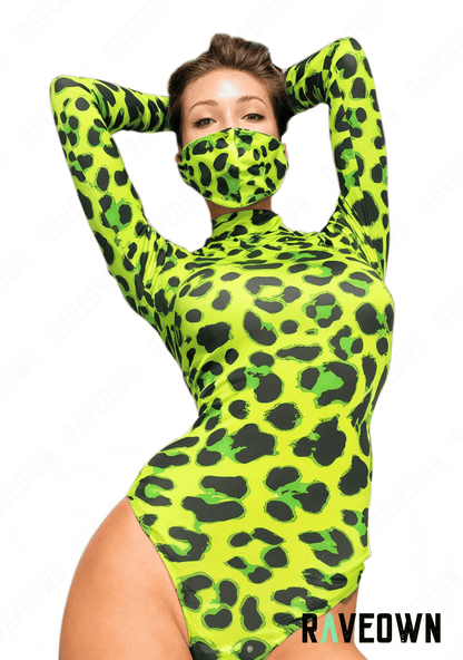RAVEOWN | Body Fluo Néon Léopard Vert Masque Assorti | SAUVAGE