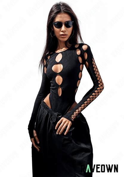 Body noir moulant à découpes | EchoRave