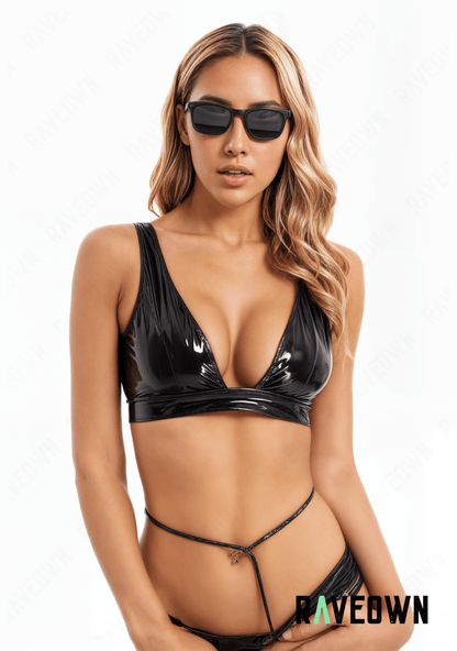 RAVEOWN | Brassière Brillant Décolleté Techno | High.Rave Noir / S