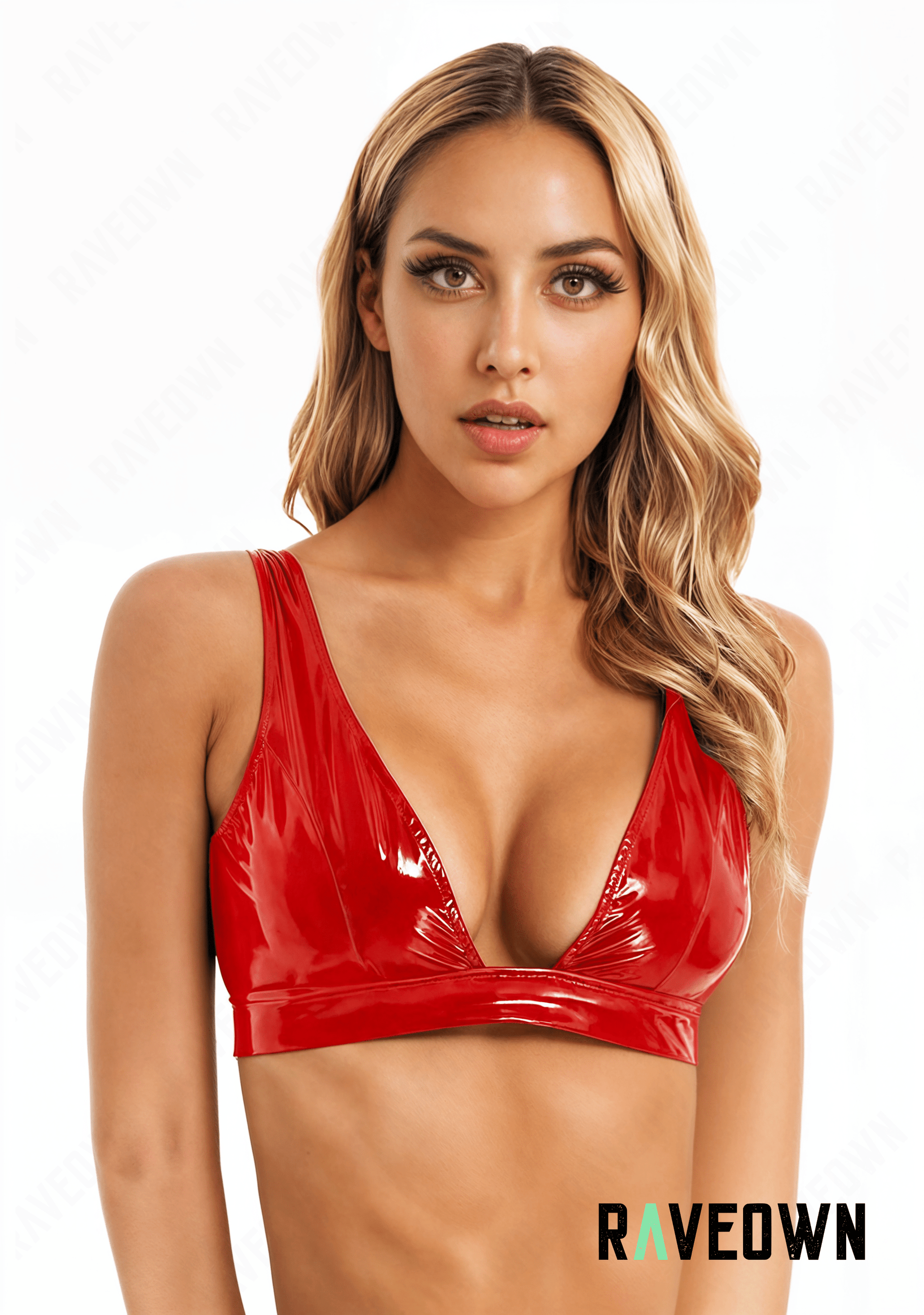 RAVEOWN | Brassière Brillant Décolleté Techno | High.Rave Rouge / S