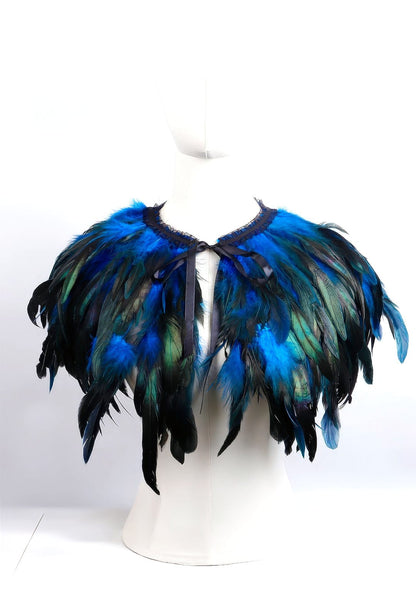 RAVEOWN | Cape Épaule à Plumes | RavenGlow Bleu