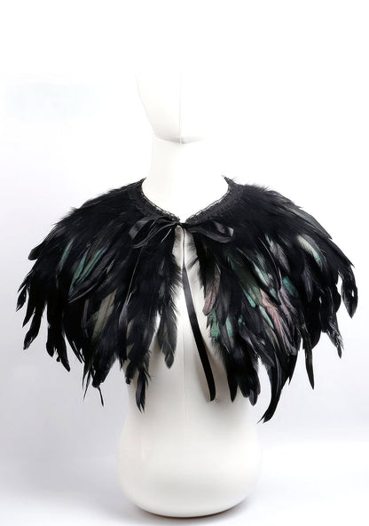 RAVEOWN | Cape Épaule à Plumes | RavenGlow Noir