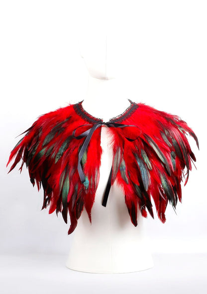 RAVEOWN | Cape Épaule à Plumes | RavenGlow Rouge
