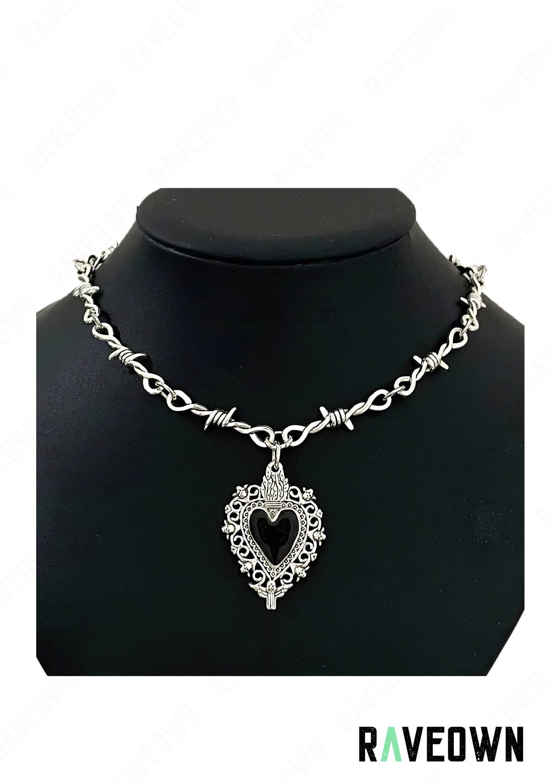 RAVEOWN | Collier Barbelé Coeur Femme C02 | RÆVEN Argenté