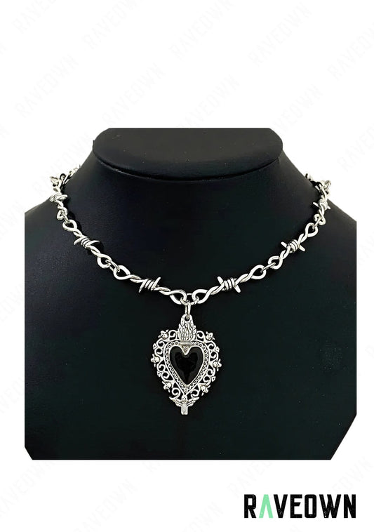 RAVEOWN | Collier Barbelé Coeur Femme C02 | RÆVEN Argenté