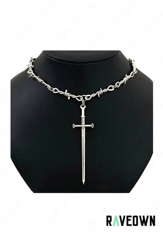 RAVEOWN | Collier Barbelé Épée Femme | RÆVEN Argenté
