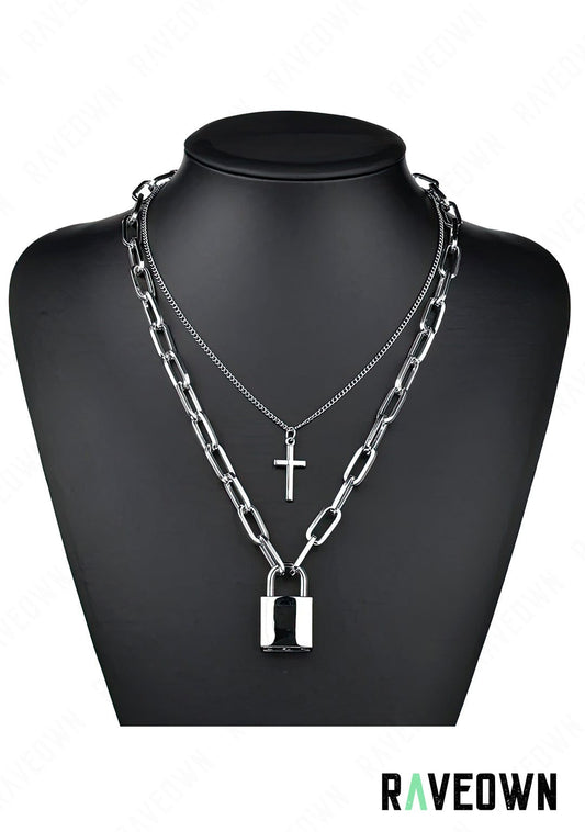 RAVEOWN | Collier Chaîne avec Cadenas & Croix | Nektra Argenté