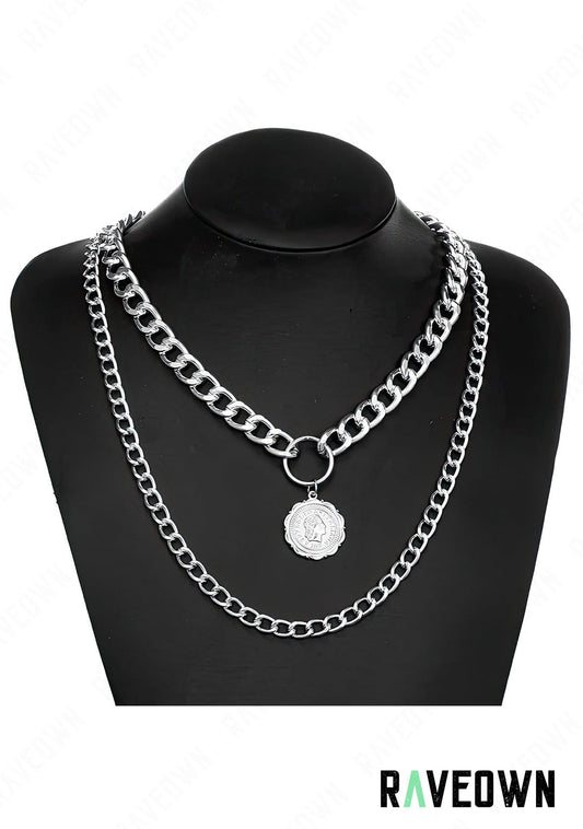 RAVEOWN | Collier Double Chaînes avec Pièce | Nektra Argenté