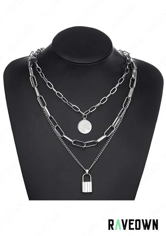 RAVEOWN | Collier Multi Chaîne & Cadenas | Nektra Argenté