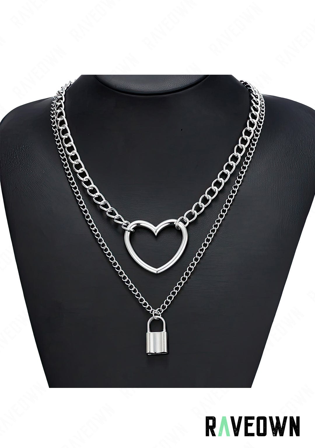 RAVEOWN | Collier Multi Chaîne, Cœur & Cadenas | Nektra Argenté