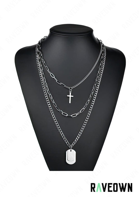 RAVEOWN | Collier Multi Chaînes Croix & Id | Nektra Argenté