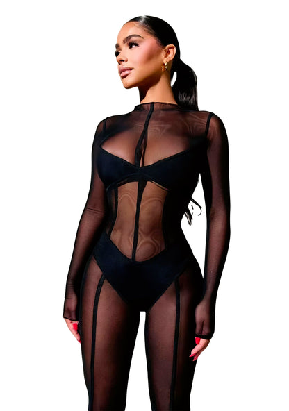 Combinaison Moulante en Maille Noire