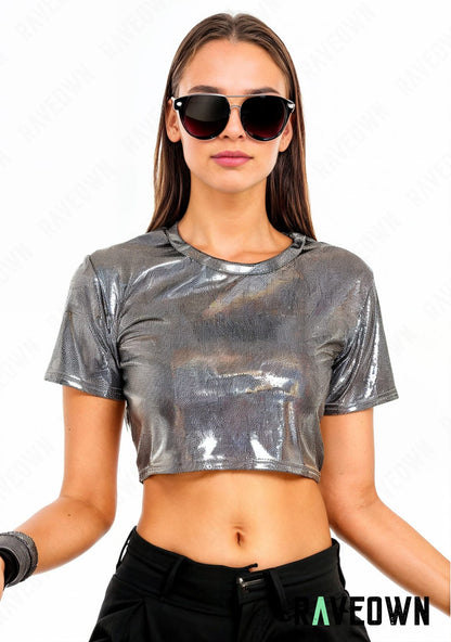 Crop Top Foncé Reflet | MOON SILVER Holo