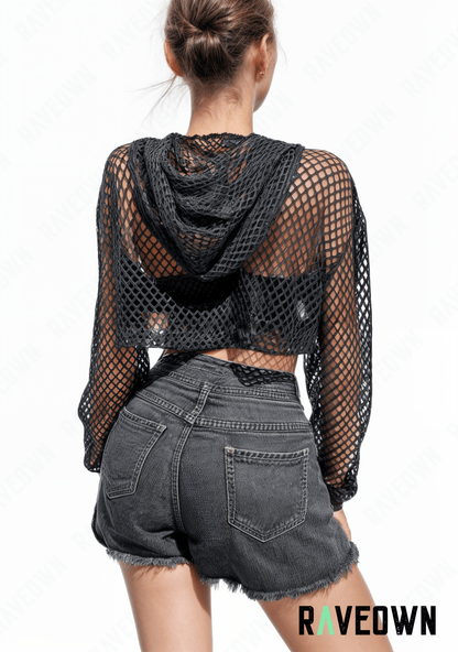 Crop Top Hoodie Résille | High.Rave